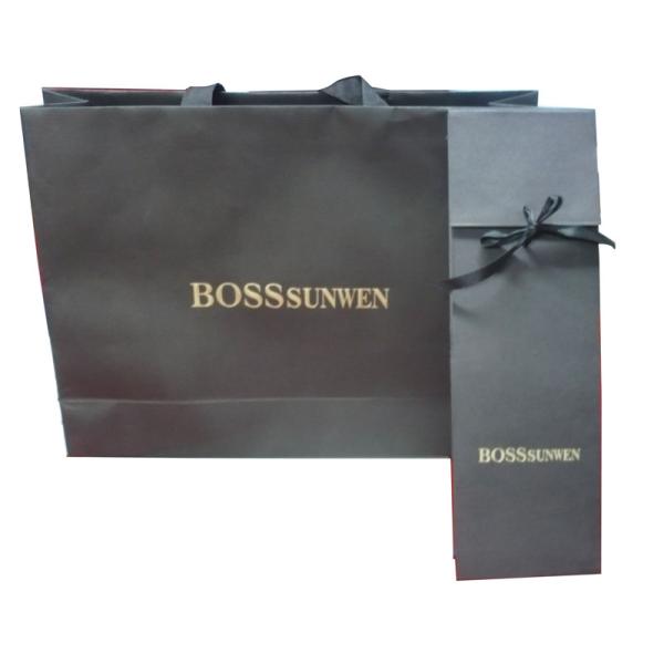 Black Paper Printed Carrier Bag Press Gold Lings , Logo Stamp