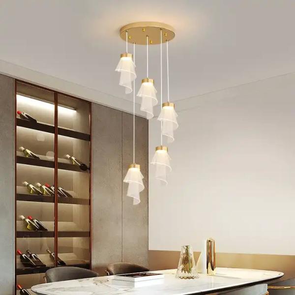 Modern Living Room Villa Rotating Acrylic Stair Light LED Art Flower Acrylic Chandelier Custom Gold Luxury Hotel Stair Decorative Light