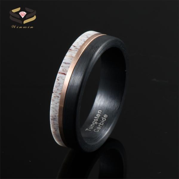 Occasions Christmas/ Year/Father's Day Men's Customized Handmade Black Tungsten Inlay Deer Horn Antler Wedding Band Ring
