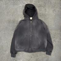 Gym Brown Acid Wash Fleece Zip Hoodie Streetwear Cotton Hoodie Blank Zip Up Vintage Acid Wash Sun Faded Distressed