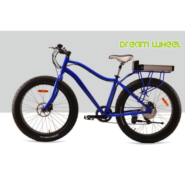 Blue Electric Fat Tire Beach Cruiser Bikes Shimano 6 Speed Snow Road