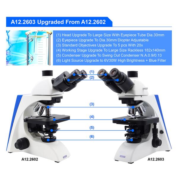 Микроскоп лаборатории Тринокулар исследования микроскопа А12.2603 смеси СИД 40-1000кс оптически биологический