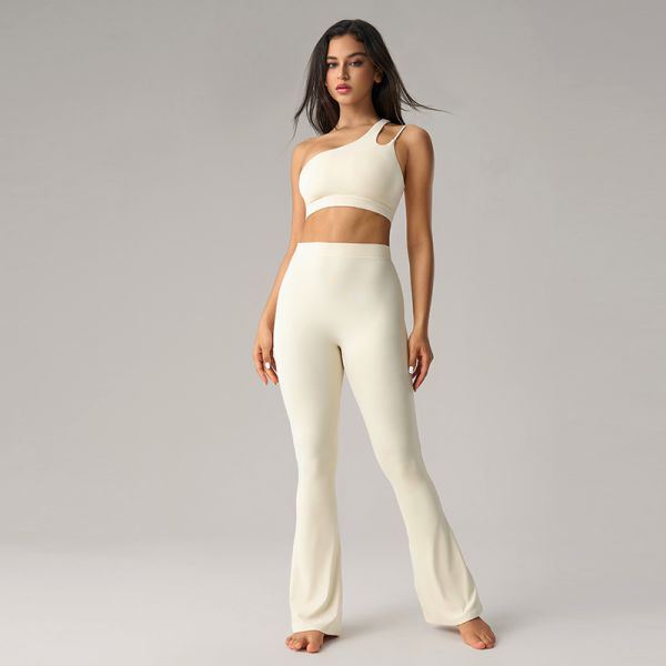 Asymmetric Strap Sports Bra High Waisted Leggings Set Sweat Wicking for Yoga Gym Workouts