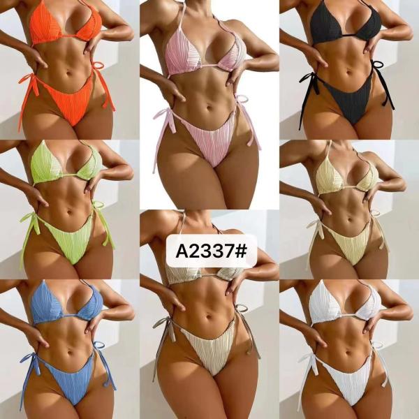 Swimming Suits Bikini Solid Color Backless Europe Sexy Factory Direct Supply High Waist Miss Hard Wearing