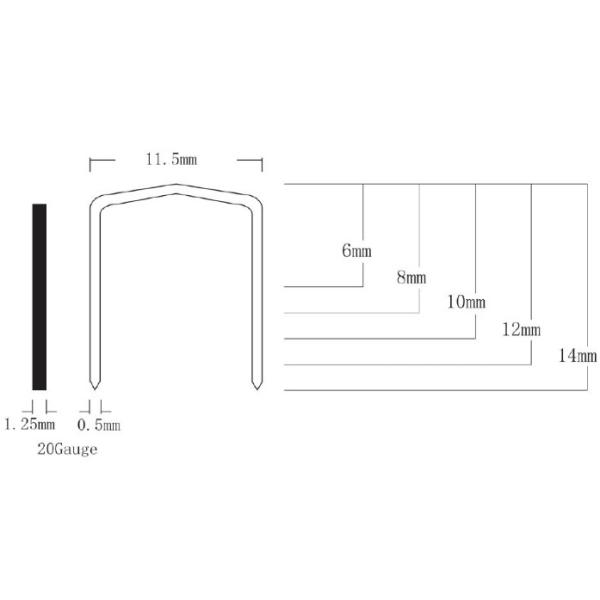 STCR5019-6 20 Gauge 11.50mm Crown 6mm Furniture Staple ANSI Standard for 6mm Crown