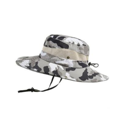 Wide Brim Outdoor Fisherman Hat Leisure Camouflage Bucket Hat With String