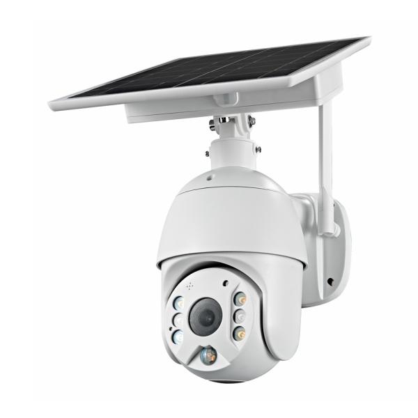 Wire Free 1080P White PTZ Dome Outdoor Solar WiFi Camera