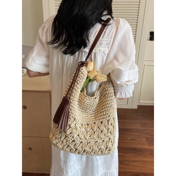 Crochet Tote Bags Summer Beach Bag For Women Vacation Mesh Knit Bag Hippie Bag Woven Knitted Shopping Bag Small Yarn Crochet Storage Bag