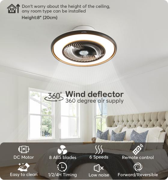 Ventilador de teto LED de controlo remoto inteligente com ventilação de ar e material metálico plástico