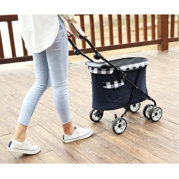 Вагонетка собаки вагонетки несущей собаки голубого холста ковбоя уютная на колесах 53x39x82cm