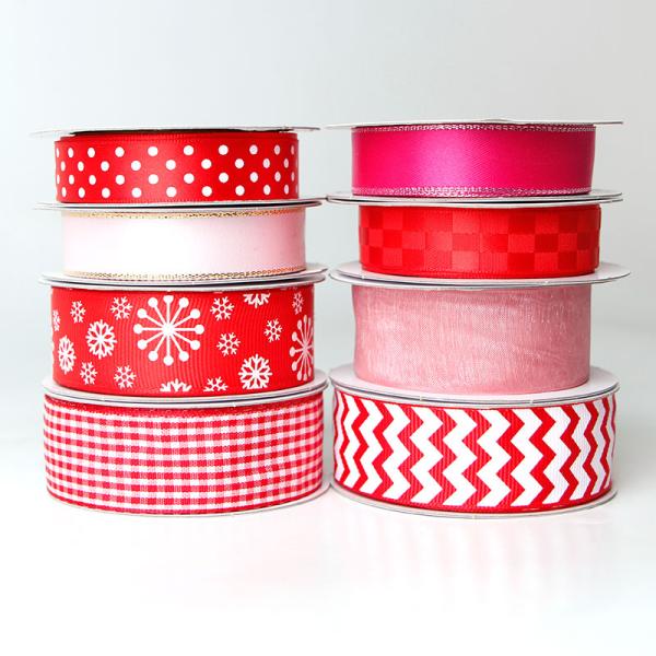 8pcs satin grosgrain fabric ribbon set for wedding decoration in solid color or printed