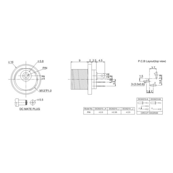 3 Pin Laptop Jack DC Power Socket DC00210