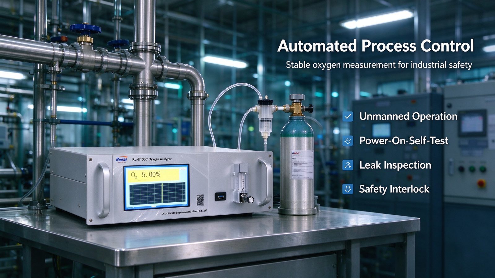Metal Online Gas Analyzer Oxygen O2 Gas Meter With 0.00-25% Range Sound Alarm