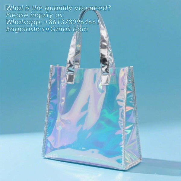 Vinyl Tote Bag Neon Jelly Shoulder Beach Bag Laser Shopping Summer Beach Women Pvc Shoulder Tote Bags Holographic Waterproof Jelly Transparent Handbag For Girl