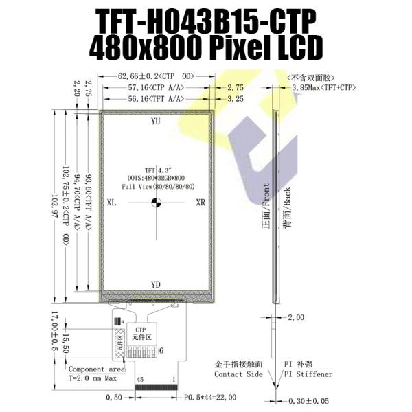 4,3 moniteur capacitif de l'affichage 480x800 Pcap de TFT d'écran tactile d'IPS SPI de pouce