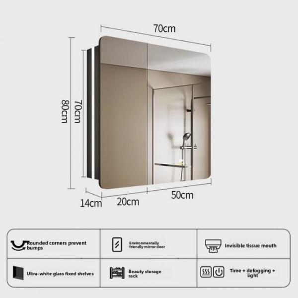 Custom Modern 2-Door LED Bathroom Lights Anti-Fog Feature Water Resistant Mirror Medicine Cabinet for Hotels Villas Apartments