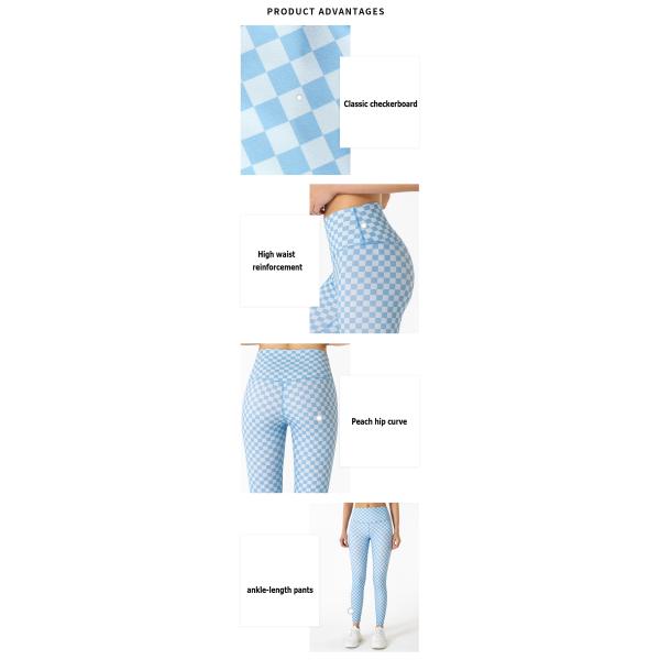 Решетка высокое Waisted шахматной доски брюк йоги XL женщин разминки Wicking пота