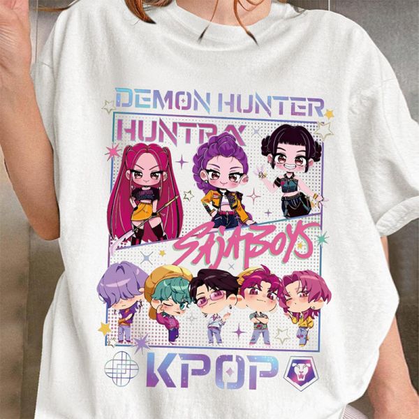 Unisex Cartoon Character Design T-shirt with Round Neck and White/Black Colors for Casual Wear