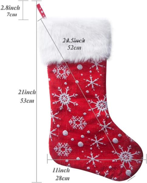 Red White Snow Pattern 21 Inches Christmas Stocking Double Layers Gift Holders Xmas Holiday Party Mantel Decoration