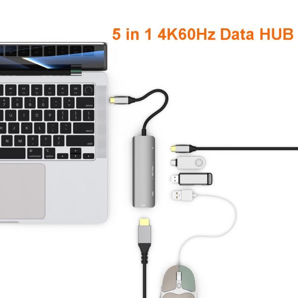 Adaptateur HDMI USB C 4K 60Hz avec un port de données USB C et deux ports USB A