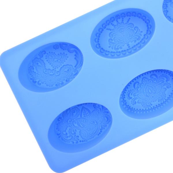 Molde de cozimento oval de Diy do agregado familiar, molde feito sob encomenda do sabão do silicone de 6 cavidades do Oem