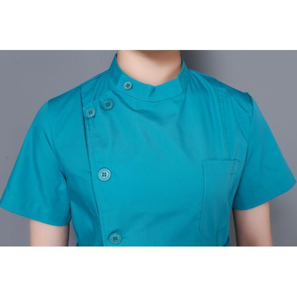 Stand Collar Scrubs Medical Uniforms , Short Sleeve Cotton Green Surgical Gown