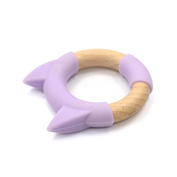 Purple Silicone Beech Wood BPS BPA Free Funny Teething Toys