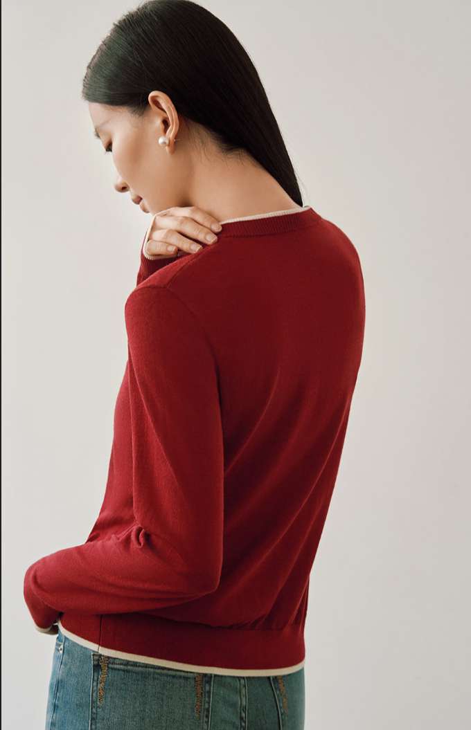 Color-Block Cardigan, Wool & Silk