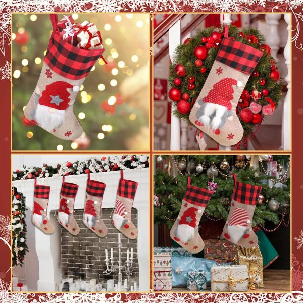Christmas Stockings Unique 3D Gnomes Stockings Santa Claus Fireplace Hanging Stockings for Christmas Holiday Ornaments