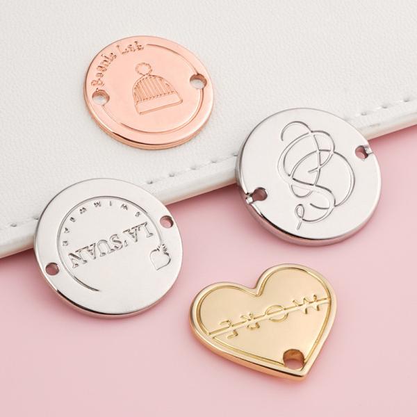 Custom Nickel Sewing Metal Logo Tag for Clothing 15mm Round Shape With 2 Holes Design