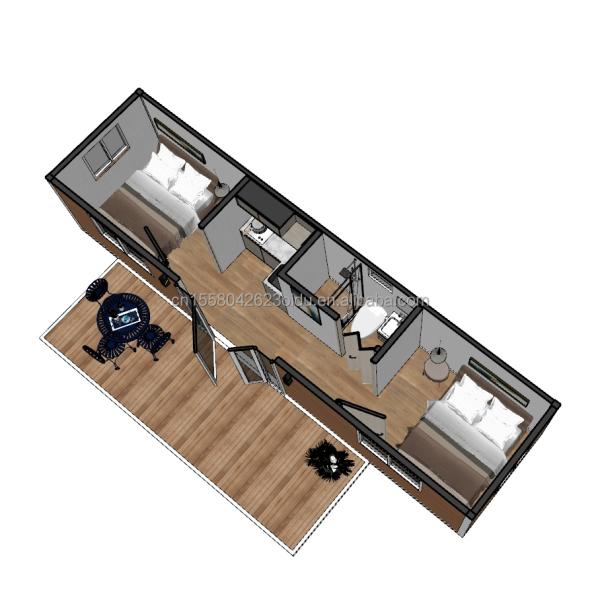 Vacation Style Family Prefabricated Wooden House with 2 Bedrooms 1 Bathroom 1 Kitchen Directly