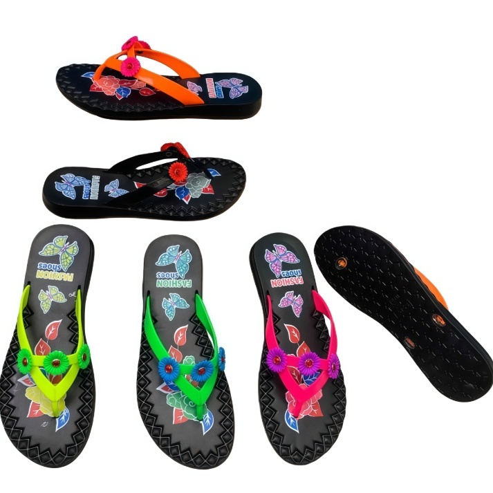 EVA Women Butterfly & Floral Print Flip Flops With 3D Flower Accents