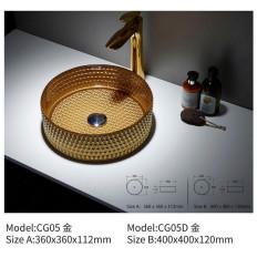 Round Golden Glass Bathroom Vessel Sink Colorful For Hotel
