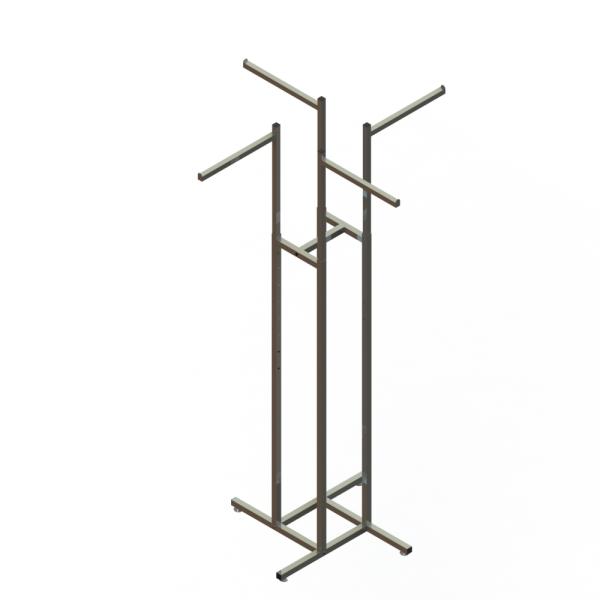 Chrome 4 Way Black Metal Clothing Display Rack With Sloped Tube