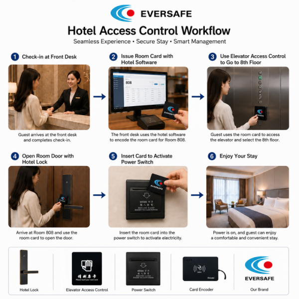 RFID Access Control Panel with 8000 Card Capacity, Multi-Floor Management & 20000 Event Logs for Hotel/Office Security