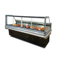 Frente Flip Carnicero tienda de comida cocinada Display refrigerador con puerta de cristal corredera trasera