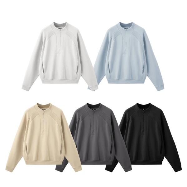 Custom OEM Lycra Pique Stretch Half Zip Sweatshirt, Jelly Double Sided Fabric Casual Pullover