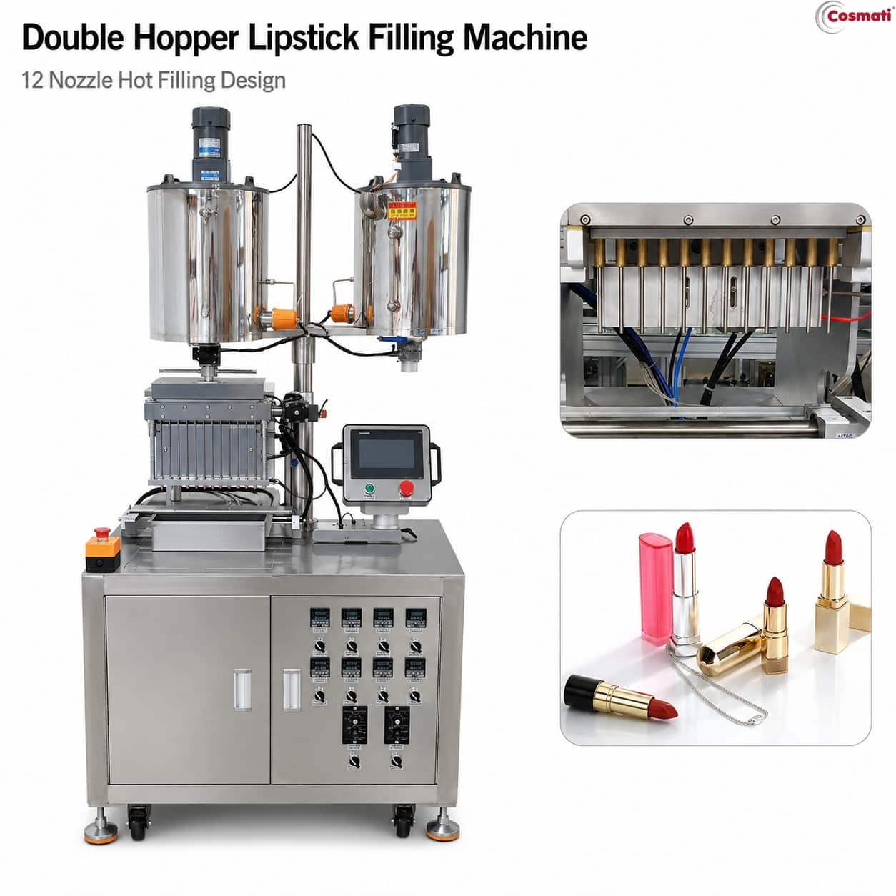 Automatic Lipstick Filling Machine 12 Nozzle Hot Filling Lip Balm Production Line