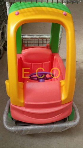 Powder Coating Plastic Basket Cartoon Kids Shopping Carts with PU Wheel