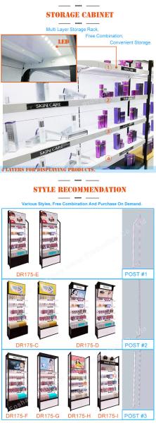 Cosmetics Store Metal Floor Display Racks Floor Standing Stable Structure