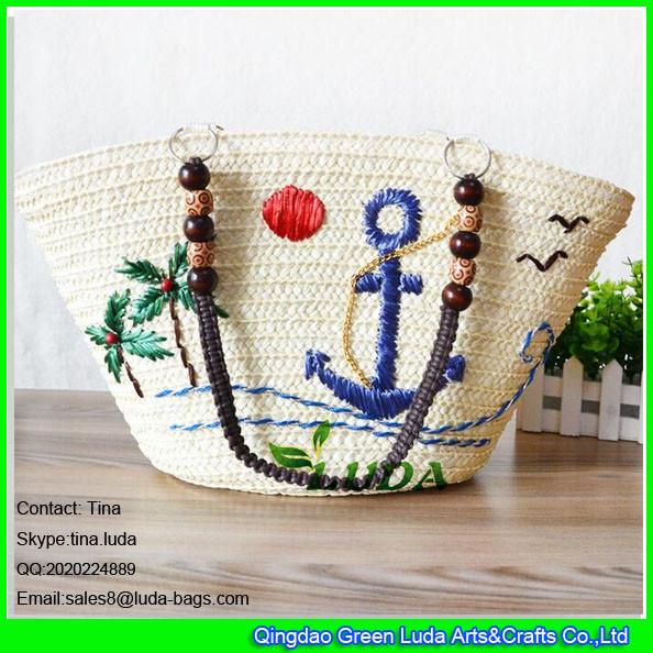 LDMC-072 wholesale embroidery ship spear straw totes beaded shoulders straw bags