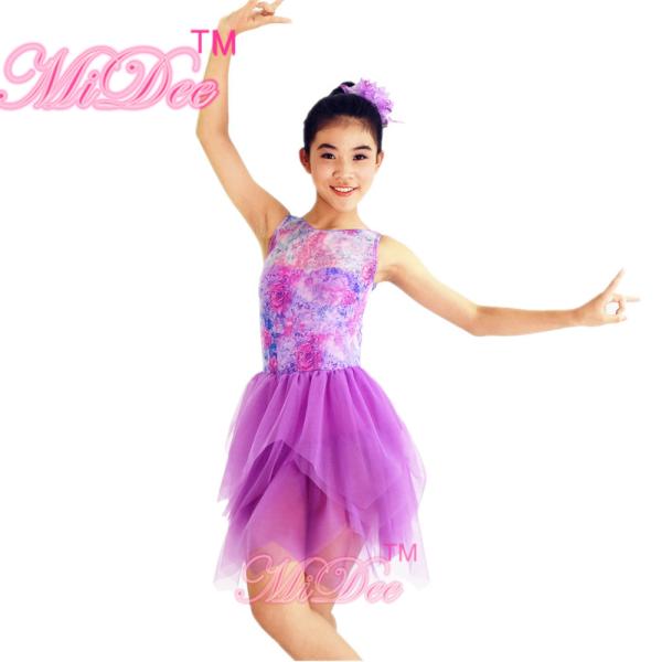 Floral Printed Strechy Mesh Illusion Sweetheart Neckline Layers Tulle Skirt Dramatic Back Dance Competition Costumes