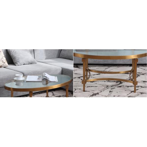 Contemporary Oval Shape Tempered Glass Top Stainless Steel Frame Coffee Table