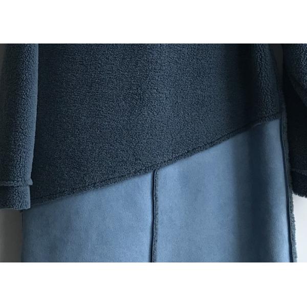 Denim Patch Pocket Sheep Faux Fur Jacket Blue Contrast Long Shearling Blocked Coats