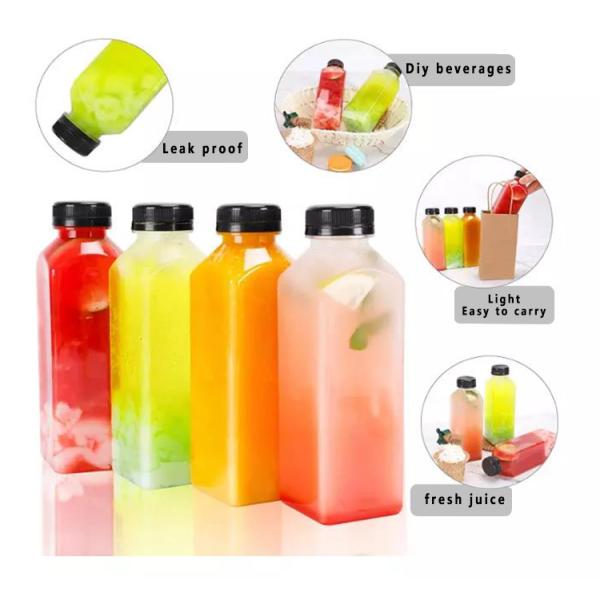 Горячая продажа Пустые Прозрачные 250ml 350ml 500ml Квадратные Холодные напитки Молочные бутылки с черными крышками