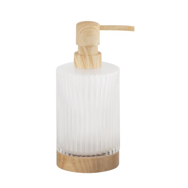 Frosted Glass Bathroom Shower Accessories Set Lotion Pump Containers Natural Wooden Parts