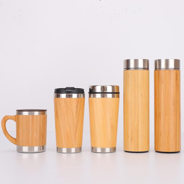 17 Oz-Bambuood Premium Vacuum isolé en acier inoxydable Tumbler de bambou à l'épreuve des fuites Tumbler de bambou Thermos pour le thé à feuilles lâches Café Boissons à base de fruits