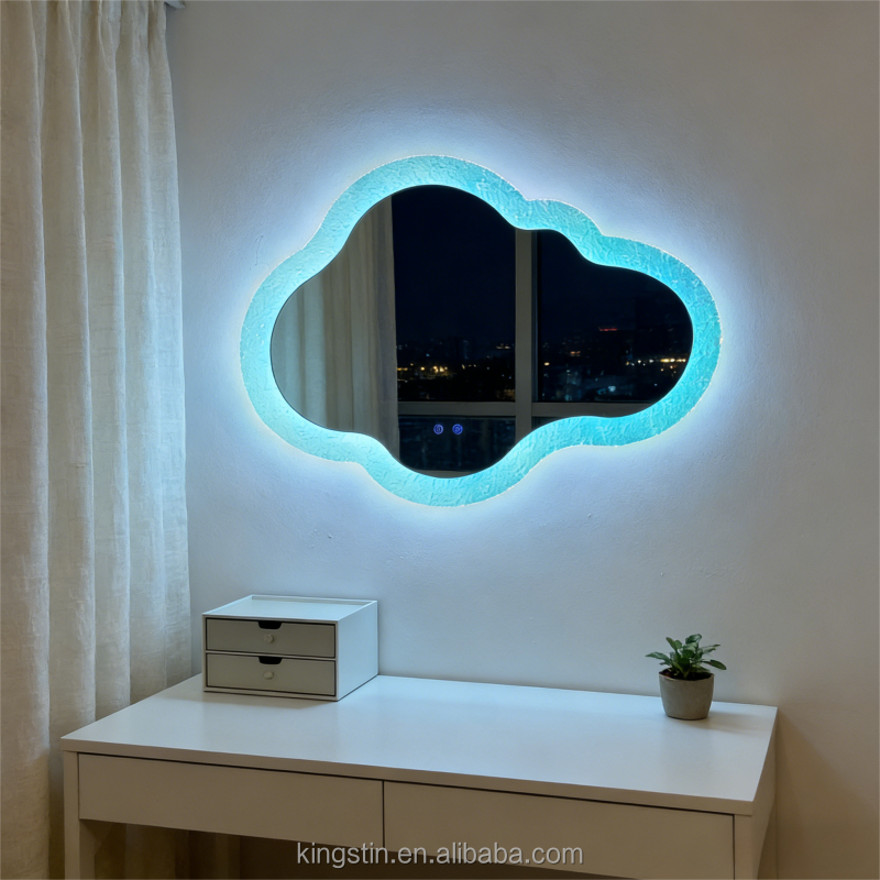 Kingstin Cloud Shape LED Mirror Smart Touch - Dimmable Backlit Vanity Mirror for Bathroom/Living Room/Dressing Table