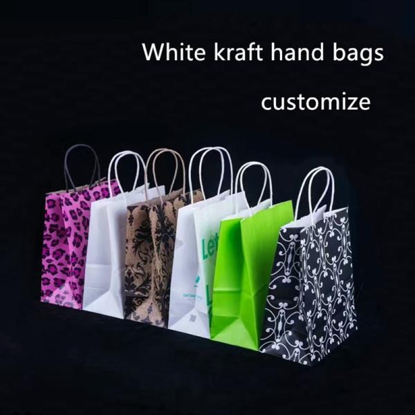 Recyclable 128gsm White Kraft Paper Shopping Bag With Drawstring Handle