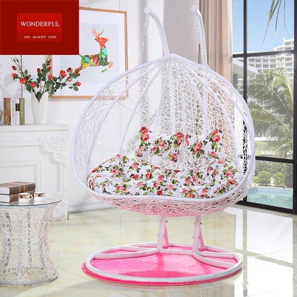 Living Room Rattan Double Seater Hanging Egg Chair with Modern Design and Pink Rattan